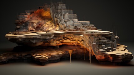 Abstract Rock Formation with Golden Light and Unique Architectural Details, Earthy Tones