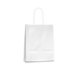 White paper shopping bag mockup, blank paper bag