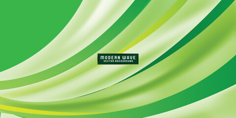 Abstract bright green banner background template vector with overlay curve shapes