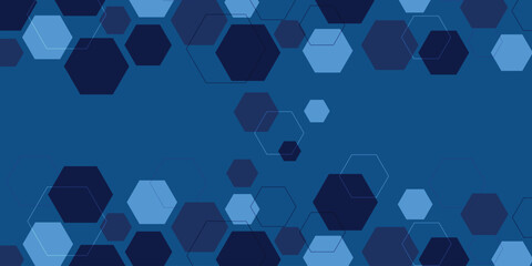 Hexagons pattern on blue background. Genetic research, molecular structure. Chemical engineering. Concept of innovation technology