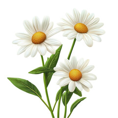Three white daisies with green stems and leaves a lovely floral bouquet