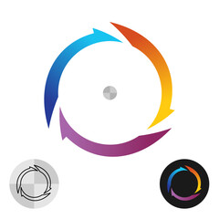 Three circle arrows moving clockwise icon. Arrows around colorful gradient fill symbol. Cycle process, renewal or rotation concept sign