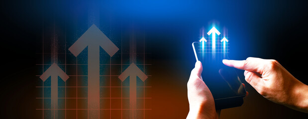 hand of businessman interactive touching a holographic of transaction financial network data...