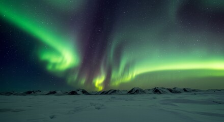 Naklejka premium Icy tundra landscape with polar lights dancing illustration