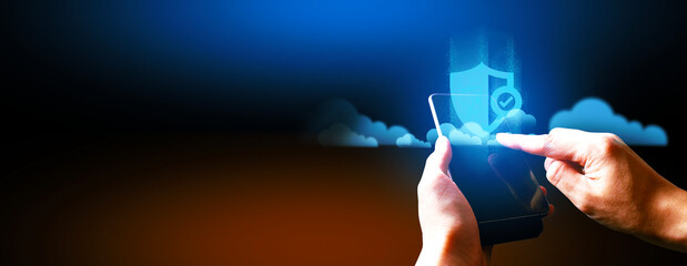 hand of businessman interactive touching a holographic of transaction financial network data...