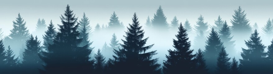 Obraz premium Modern illustration presents a seamless forest landscape with a background of layered trees, embodying the concept of outdoor activities and hiking