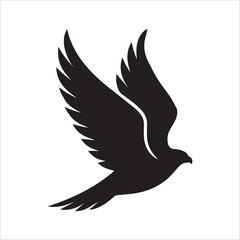 Flying Bird Silhouette Isolated on White Background – Black Elegant Winged Animal Clipart