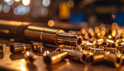 Naklejka premium Industrial Close-up of Precision Metal Components in a Workshop