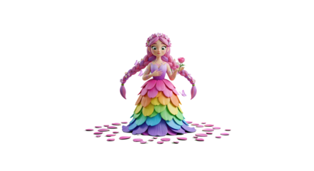 Magical fairy woman in colorful dress on transparent background