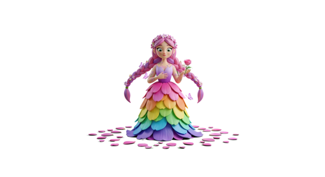 Magical fairy woman in colorful dress on transparent background