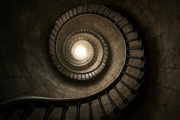 Fototapeta premium Lighthouse spiral staircase upward view in stone texture for architectural inspiration