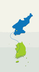 Obraz premium A dividing white line runs vertically through the country, representing the separation of North and South Korea