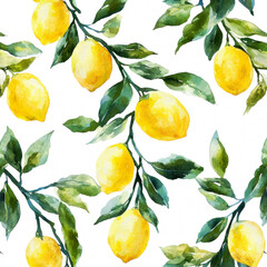 Lemon watercolor pattern, transparent background, 