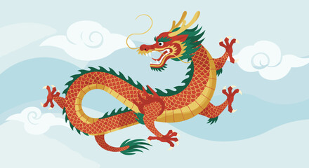 A traditional Asian dragon artwork featuring a fierce, coiled dragon with a golden and black color scheme.