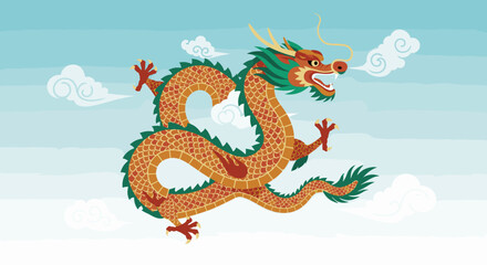 A traditional Asian dragon artwork featuring a fierce, coiled dragon with a golden and black color scheme.