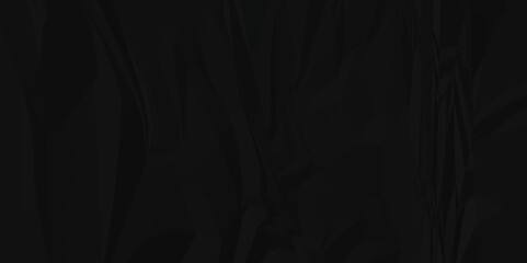 Black crumpled and creased paper abstract texture background. panorama grunge wrinkly paper texture background, crumpled pattern texture.3d crumpled black paper texture.