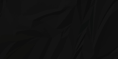Black crumpled and creased paper abstract texture background. panorama grunge wrinkly paper texture background, crumpled pattern texture.3d crumpled black paper texture.
