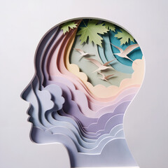  Abstract Head Silhouette with Ocean and Sky &ndash; Tranquil Thoughts