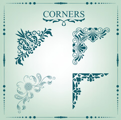Vintage Ornamental Corner Elements | Decorative Floral Border Vector Set