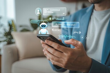Person using smartphone with ai chatbot interface for customer service