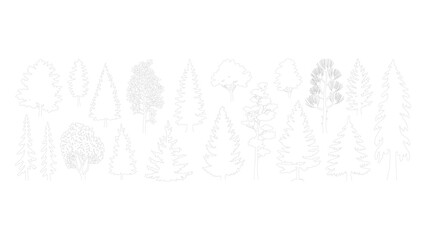 Hand drawn tree silhouette collection in vintage forest style