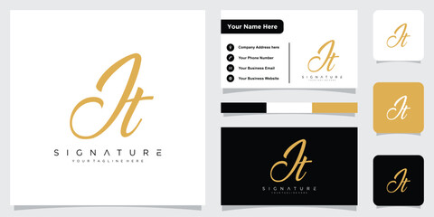 Initial JT handwriting logo template with business card