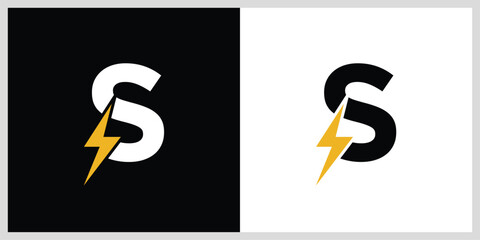 Initial S Letter with Lightning Bolt Logo Vector Design with business card design