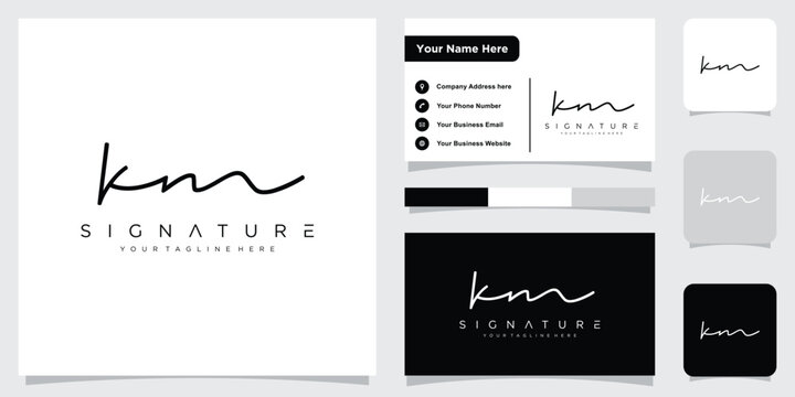 KM Initial handwriting logo vector template with business card