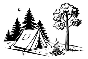 Campground with Tent and Fire Outline