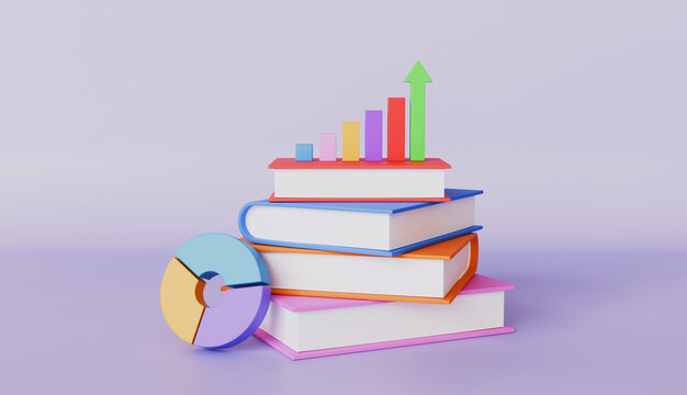 Books with graphs and statistics icons, Division of learning and education books