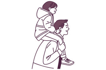 Father Carrying Child on Shoulders Vector Art