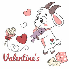 Creative SVG: Shy Goat with with a stuffed animal in a Valentine Blush colored Valentine theme
