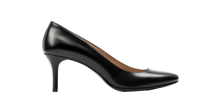 Classic black high heel shoe for women fashion and elegance isolated on white transparent background
