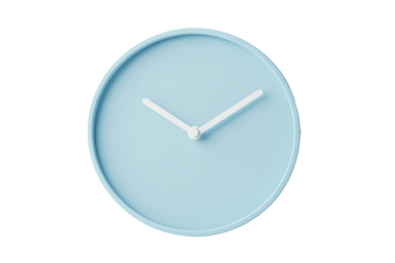 Minimalist turquoise round clock face with clean design and white details  isolated on white transparent background