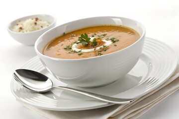 Isolated Soup Bowl on White Background – Side View, High-Resolution Food Image