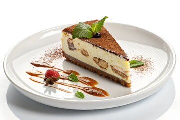 Side View of Gourmet Dessert Plate on Pure White Background – High-Resolution Photo