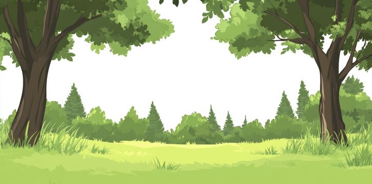 Modern paper art style illustration features a green jungle tropical rain forest as its nature landscape background - Powered by Adobe