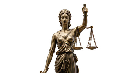 Obraz premium Statue of Lady Justice Cut Out Isolated on Transparent Background – Symbol of Law and Fairness