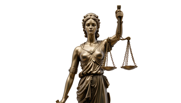 Statue of Lady Justice Cut Out Isolated on Transparent Background – Symbol of Law and Fairness