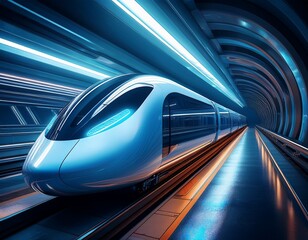 futuristic maglev train in an underground tunnel