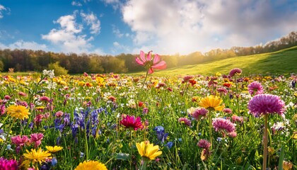 Fototapeta premium meadow with lots of colorful spring flowers