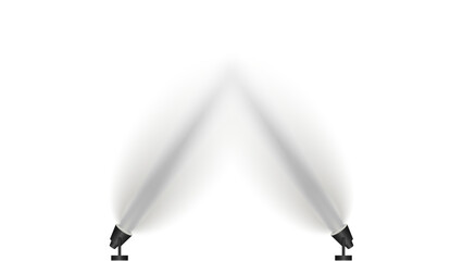 Dual Floor Spotlights Crossing Beams: Two stage lights positioned on the ground, casting converging, intense beams upwards, creating a dramatic X-effect on a transparent background.

