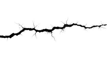 Black Cracked Line Isolated on Transparent Background – Realistic Fracture Texture