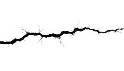 Black Cracked Line Isolated on Transparent Background – Realistic Fracture Texture