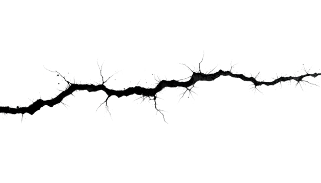 Black Cracked Line Isolated on Transparent Background – Realistic Fracture Texture