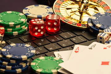 Image showcases casino items like playing cards, chips, roulette wheel, and dice, highlighting a...