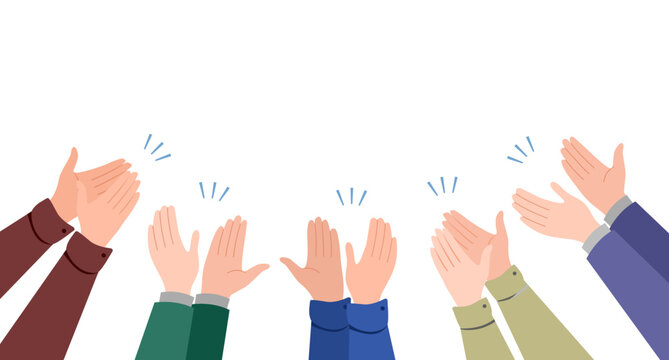 Human hands applauding. Cartoon applause hands, people clap their hands, greeting or ovation gesture flat vector illustration set. Clapping hands
