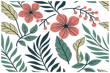 Elegant Floral Pattern Design Seamless Botanical Illustration with Flowers and Leaves