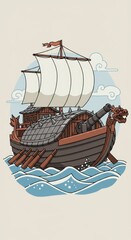 The stylized dragon adds an element of power and grace, while the ship&rsquo;s structure evokes historical sea voyages.