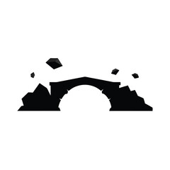 Collapsing Stone Arch Bridge  A Black and White Illustration